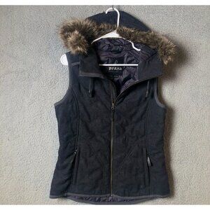 PRANA Wool Full Zip Removeable Faux Fur Hood Gray Vest Womens Size Medium